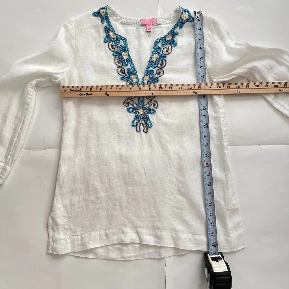 Lilly Pulitzer Amelia Island Linen Embroidered Tunic Top Women Size XS - Picture 12 of 16